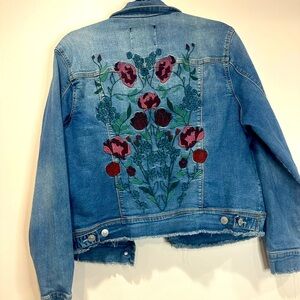Nine West Embroidered Denim Jacket with Floral Design